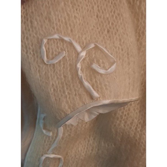 Vtg Ladies 1950’s Cyn-Les Sm Wool Mohair Satin Trim Cardigan British Hong Kong - Picture 5 of 8
